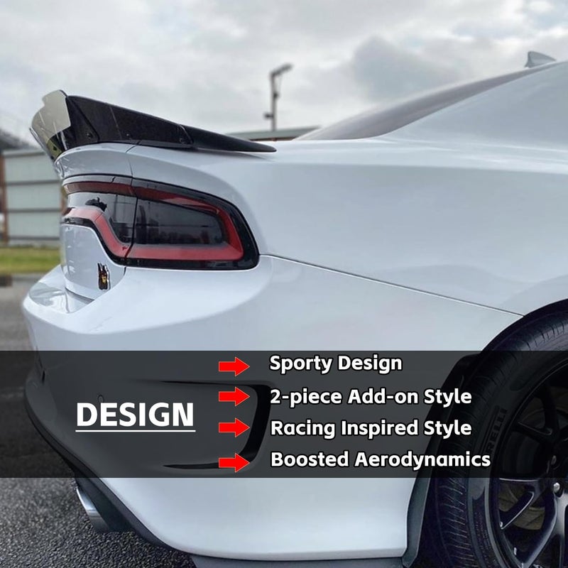 Sunluway Venom V2 Rear Wickerbill Spoiler for Dodge Charger 2015-2024 SRT Scat Pack Hellcat Daytona -2 Pieces Add-on Style Wicker Bill Spoiler with RivNut Tool (Gloss Black) - Image 4